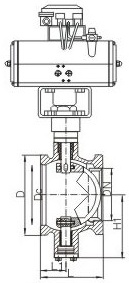 氣動對夾V型球閥結構圖